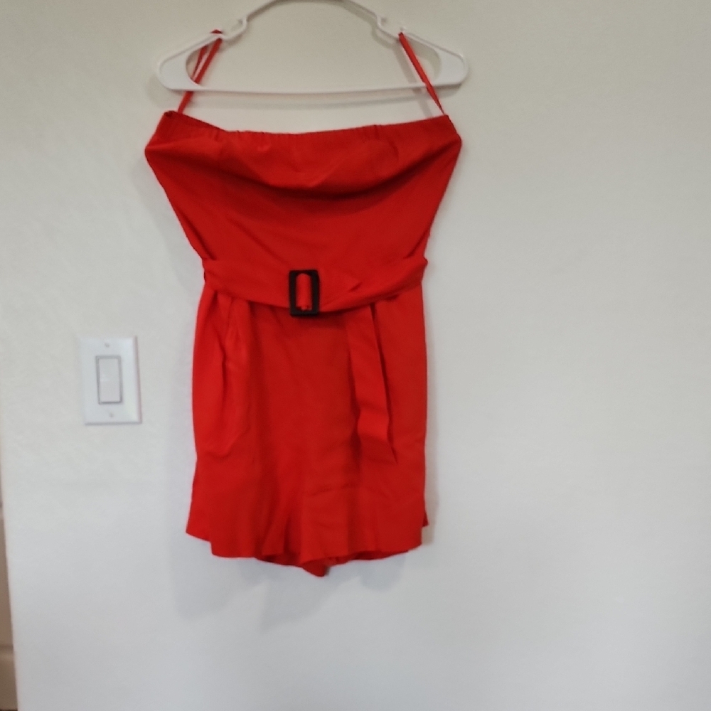 Orange/Red Strapless Romper with Belt